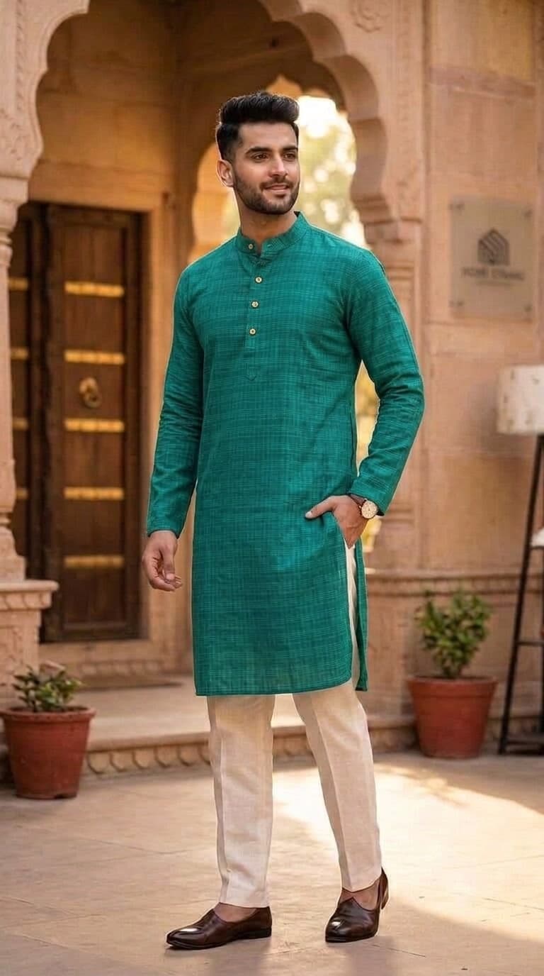 Peacock Emerald Check Panjabi
